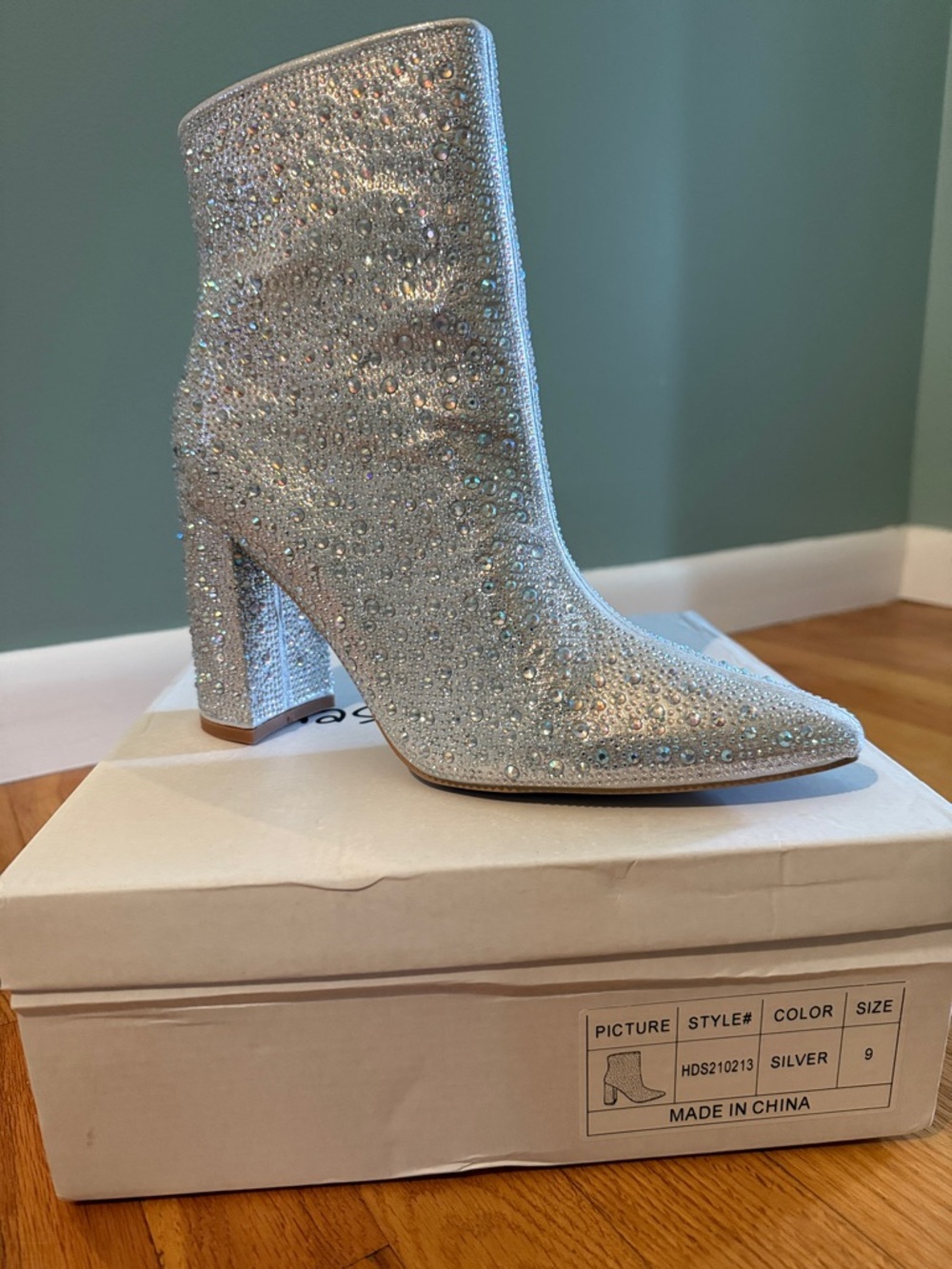 Silver Crystal Embellished Ankle Booties